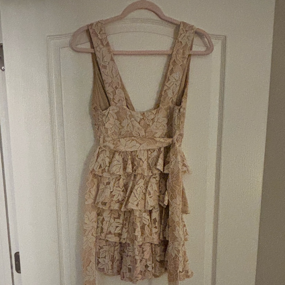 Hello Molly Pink Ruffled Mini Dress with Plunge Neckline for Wedding Guest - Picture 3 of 3